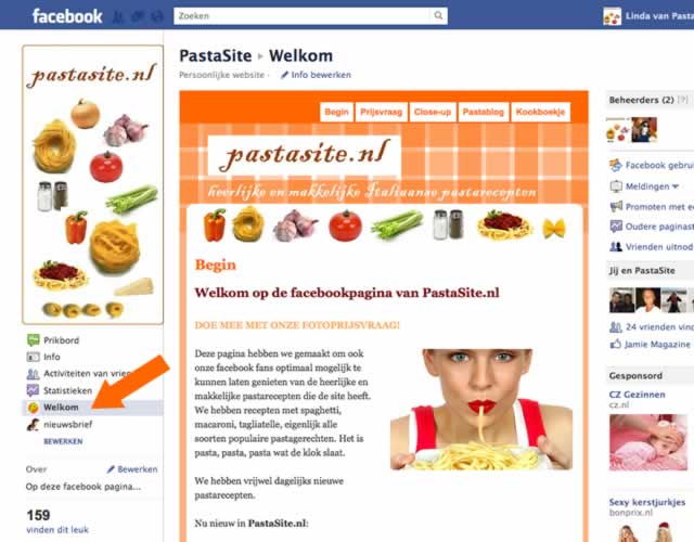 blog fanpage facebook pastasite pastarecepten